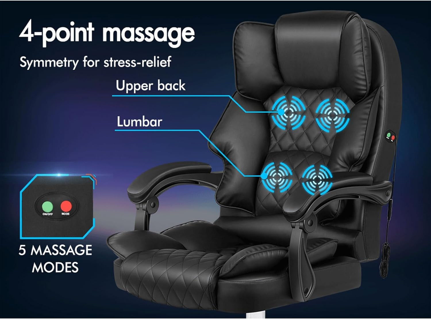 ALFORDSON Ergonomic Office Chair with Massage, 150° Recline and 360° Swivel, Gaming Executive Computer Racer Chair Adjustable Height,Pu Leather Home Office Chair with High Backest Support (Black)