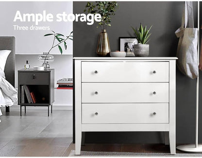 Chest of Drawers 3 Drawer White Tallboy 