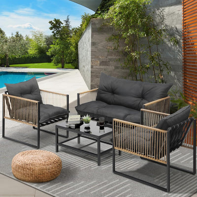 4PCS Outdoor Furniture with Cushion Outdoor Garden Patio Setting Table and Chairs