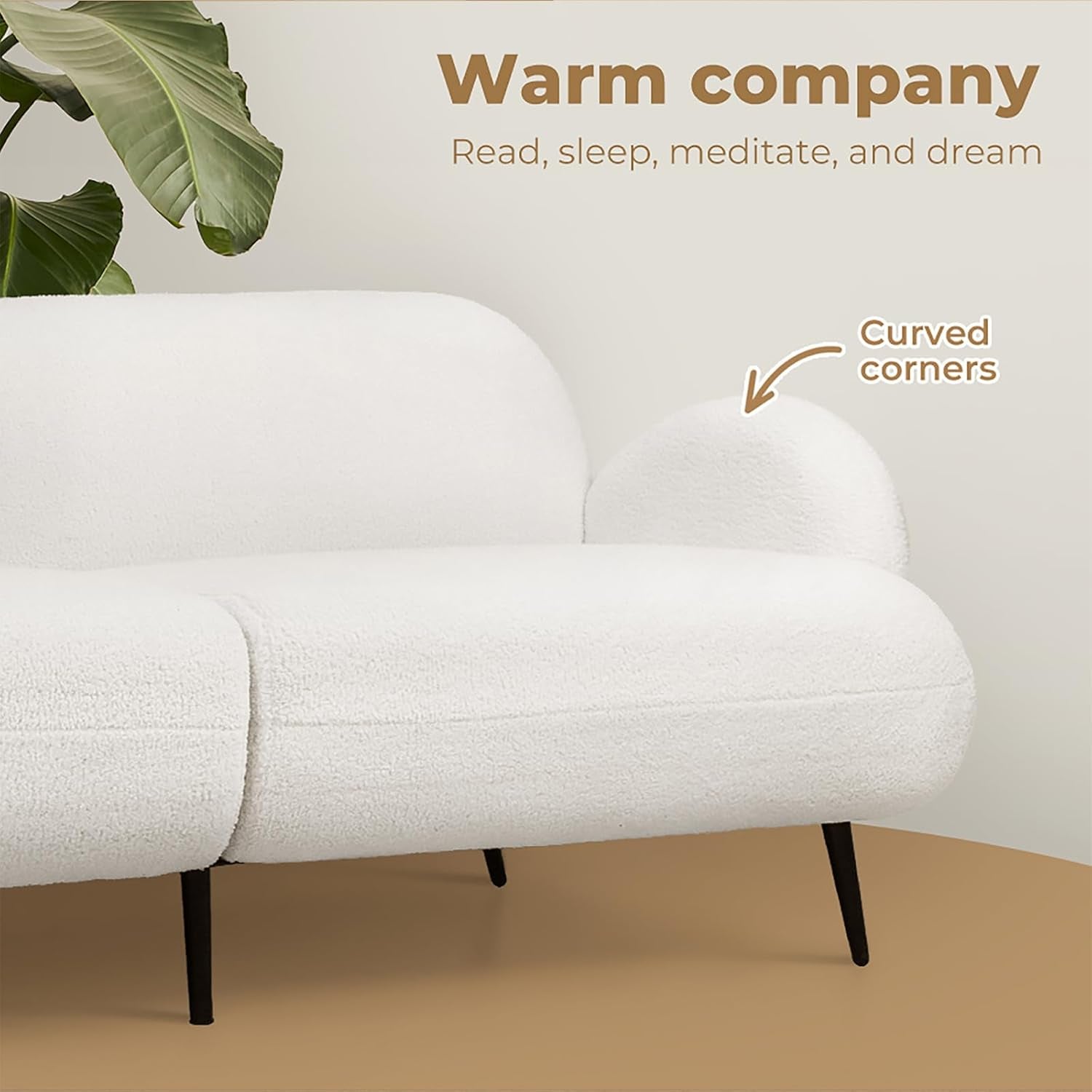 3 Seater Sofa, Soft Upholstered Boucle Sherpa Fabric Loveseat Sofa Couch, Comfy Recliner Sofa Lounge, Spare Bed for Guest Room, Living Room, Office, Studio, Load up to 250Kg (188Cm, White)