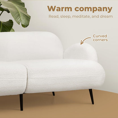 3 Seater Sofa, Soft Upholstered Boucle Sherpa Fabric Loveseat Sofa Couch, Comfy Recliner Sofa Lounge, Spare Bed for Guest Room, Living Room, Office, Studio, Load up to 250Kg (188Cm, White)