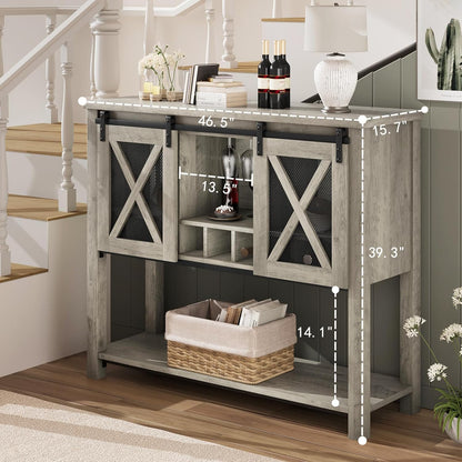 Coffee Bar Cabinet, Sideboard Buffet Storage Cabinet with Storage, Farmhouse Wine Bar Cabinet with Wine Glass Rack, Liquor Cabinet Bar for Home, Kitchen, Dining, Living Room, Grey