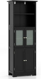 Giantex 163Cm Bathroom Storage Cabinet, Kitchen Pantry Cupboard with Glass Doors, Open Storage Shelves & 3-Level Adjustable Shelves, Tall Storage Buffet Sideboard for Living Room Kitchen, Black