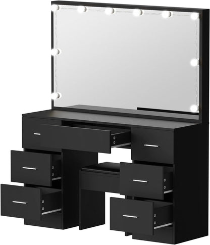 Makeup Vanity with Makeup Mirror and Stool LED Dressing Table Makeup Desk Black