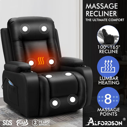 ALFORDSON Electric Recliner Chair, Fully Automatic Lifting and Reclining Lounge Sofa, PU Leather Heated Massage Armchair with Remote Control, Black