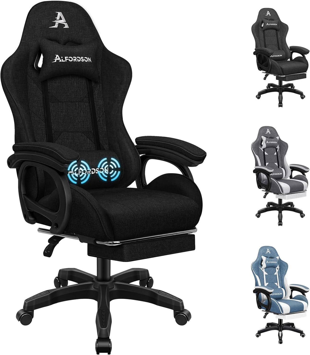 ALFORDSON Gaming Chair with Massage and 150° Recline, Ergonomic Executive Office Chair PU Leather with Footrest, Height Adjustable Racing Chair with SGS Listed Gas-Lift, Max 180Kg (Cyan)