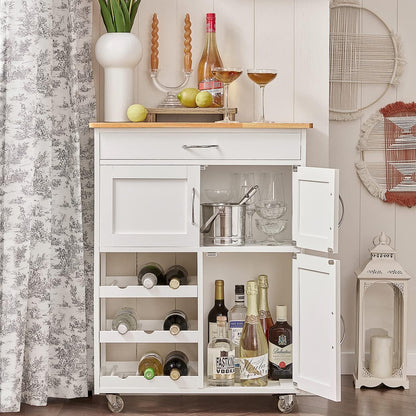 Sobuy Kitchen Trolley, Kitchen Island with Wine Racks, Portable Workbench, Serving Cart for Bar, Dining