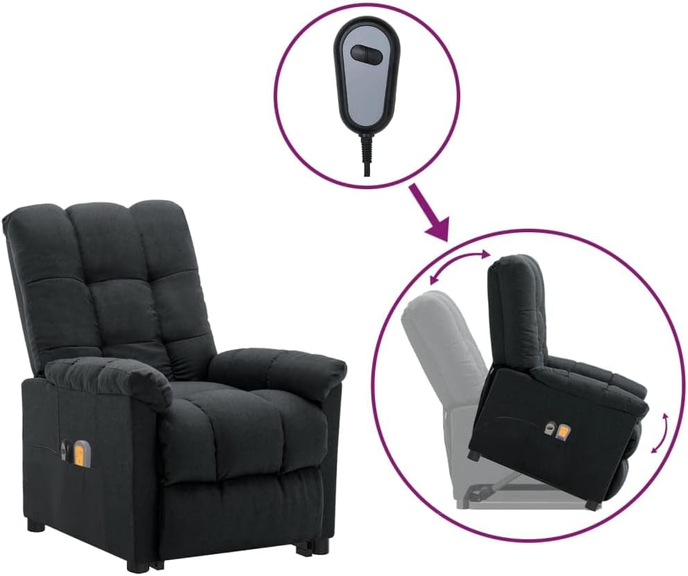 Vidaxl Power Lift Recliner Chair with Vibration Massage, Adjustable Backrest and Footrest, Dark Grey Fabric, Solid Wood and Metal Frame