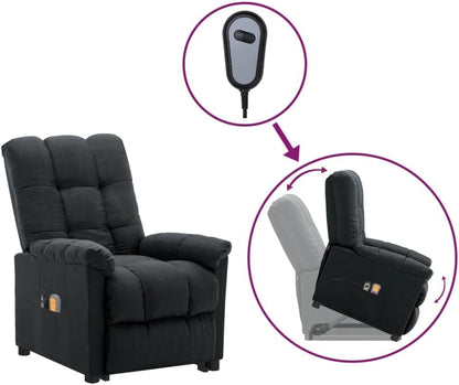 Vidaxl Power Lift Recliner Chair with Vibration Massage, Adjustable Backrest and Footrest, Dark Grey Fabric, Solid Wood and Metal Frame