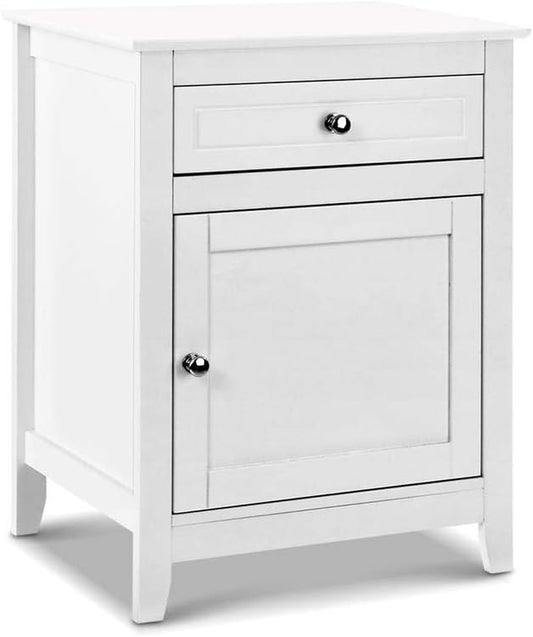 Bedside Table White Side Tables Storage Small Narrow Desk Chest of Drawers, with Drawer and Cabinet, Tallboy Lamp Stand Nightstand in 53Cm Height