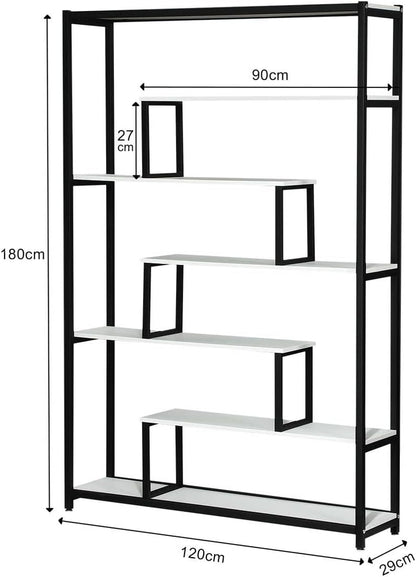 Six Tier Bookshelf Bookshelf Industrial Multi-Level Bookcase Storage Rack Display Shelf Unit for Home and Office White