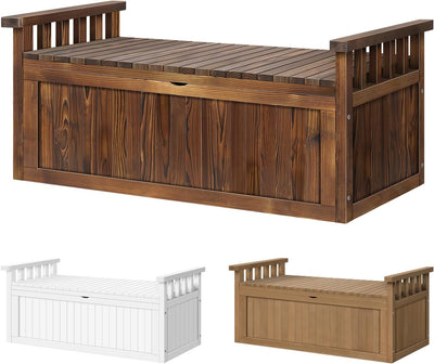 Outdoor Wooden Bench Storage Box, Durable Fir Wood Cabinet Garden Seat with 200L Storage Capacity, Tool Chest Toy Storages Container for Patio Garden Lawn Balcony, 320Kg Max, Charcoal