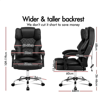 ALFORDSON Ergonomic Office Chair with Massage, 150° Recline and 360° Swivel, Gaming Executive Computer Racer Chair Adjustable Height,Pu Leather Home Office Chair with High Backest Support (Black)