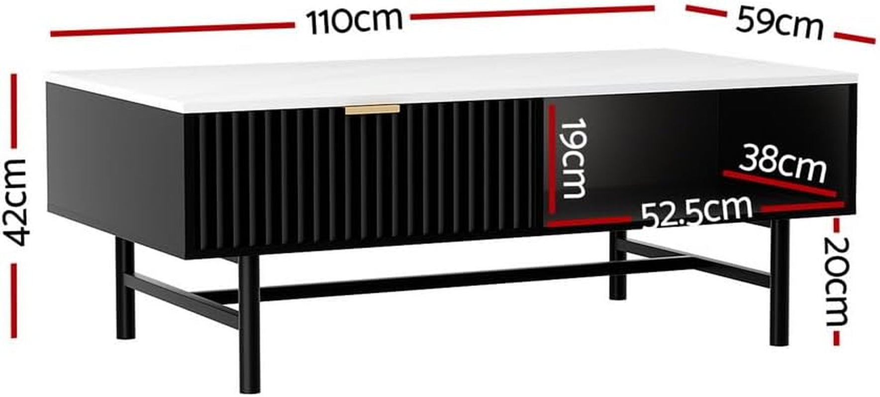 Coffee Table End Table Open Shelf Drawer Living Room Black Living Room