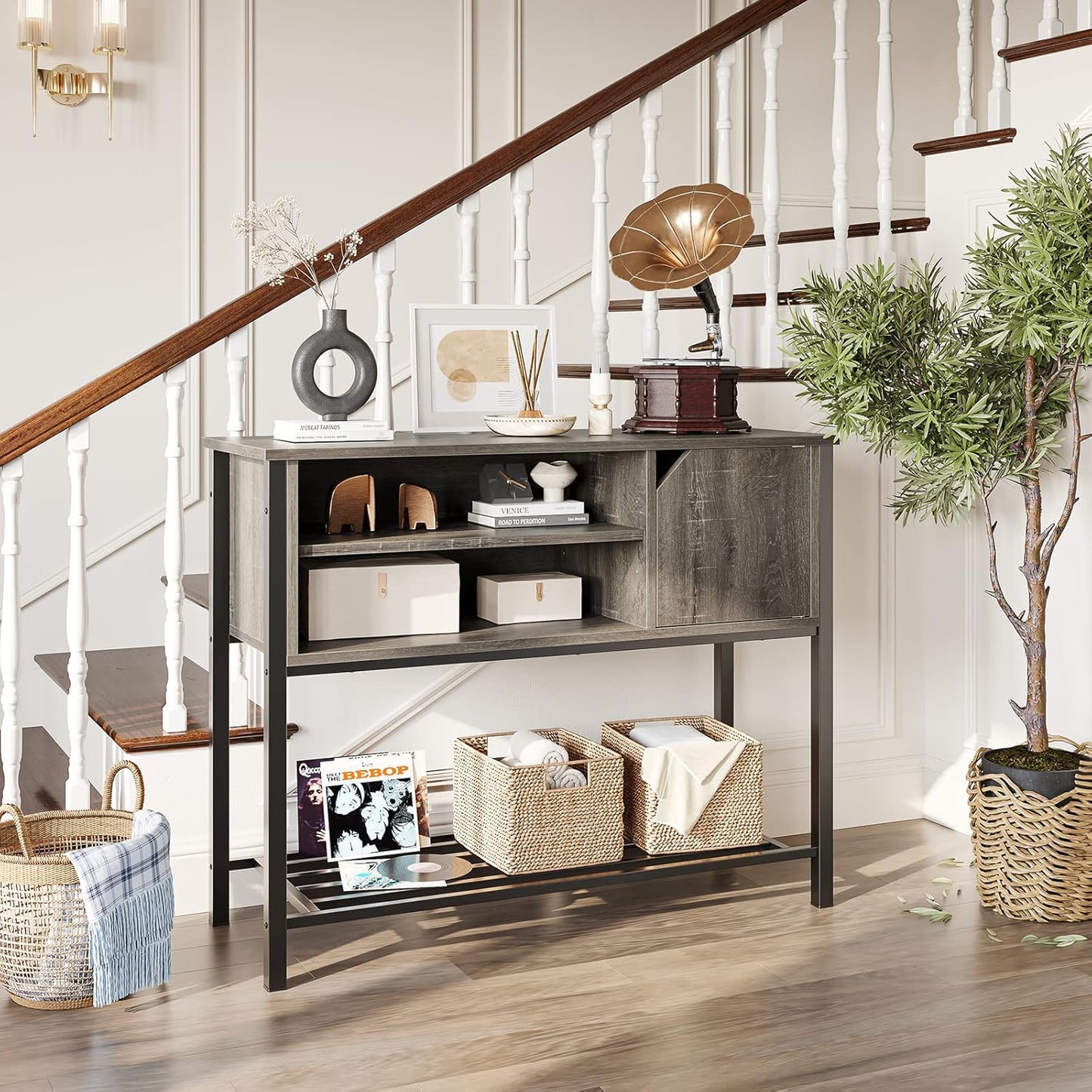 Coffee Bar with Storage Buffet Cabinet Kitchen Sideboard with Adjustable Shelves Console Table for Kitchen Dining Room, Grey