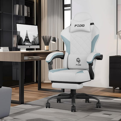 PZDO Ergonomic Office Chair with Footrest, Technology Fabric Ergonomic Chair for Adults, Computer Chair Gaming Desk Chair with Lumbar Support, Home Office Recliner Chair, Gift, Teens, (Gray)