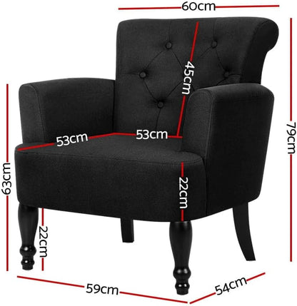 Armchair Black Wingback Recliner Lounge Dining Chairs Sofa Nursing Seat Occasional Reading Seating Home Living Room Bedroom Furniture, Polyester, Armchairs in 44Cm Height