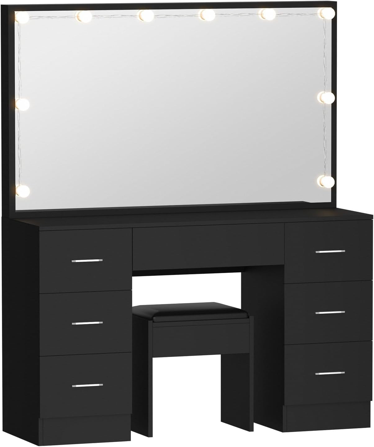 Makeup Vanity with Makeup Mirror and Stool LED Dressing Table Makeup Desk Black