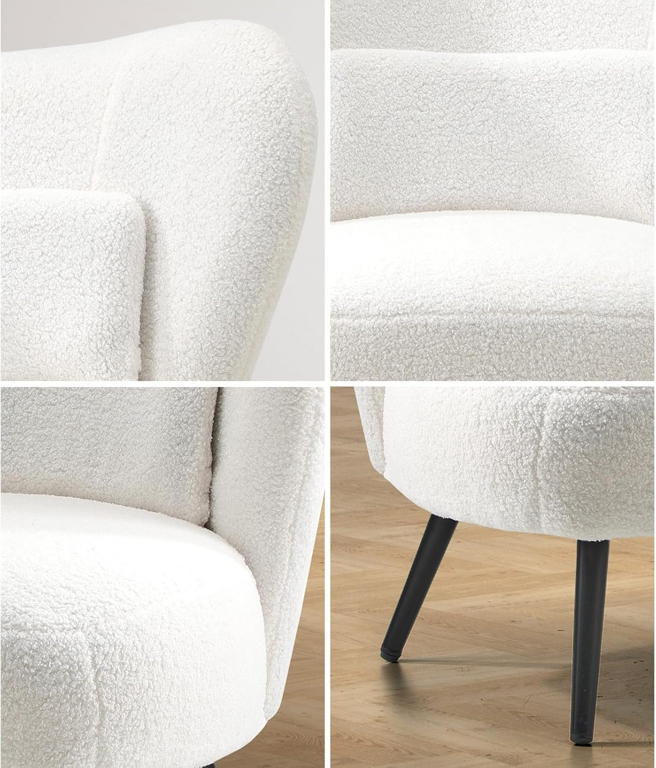 Oikiture Boucle Armchair with Lumbar Pillow and Wingback Velvet Lounge Sofa Accent Chair White