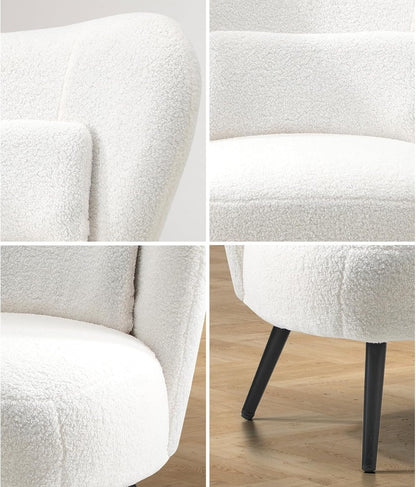 Oikiture Boucle Armchair with Lumbar Pillow and Wingback Velvet Lounge Sofa Accent Chair White