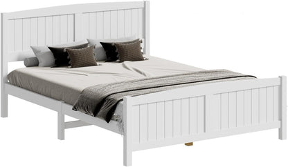 OIKITURE Queen Size Wooden Bed Frame Hampton-Style, Pinewood Bed Frame Platform with Bed Head and High Bed Leg - Compatible with Australian-Sized Mattresses, 211X161X94Cm ﻿