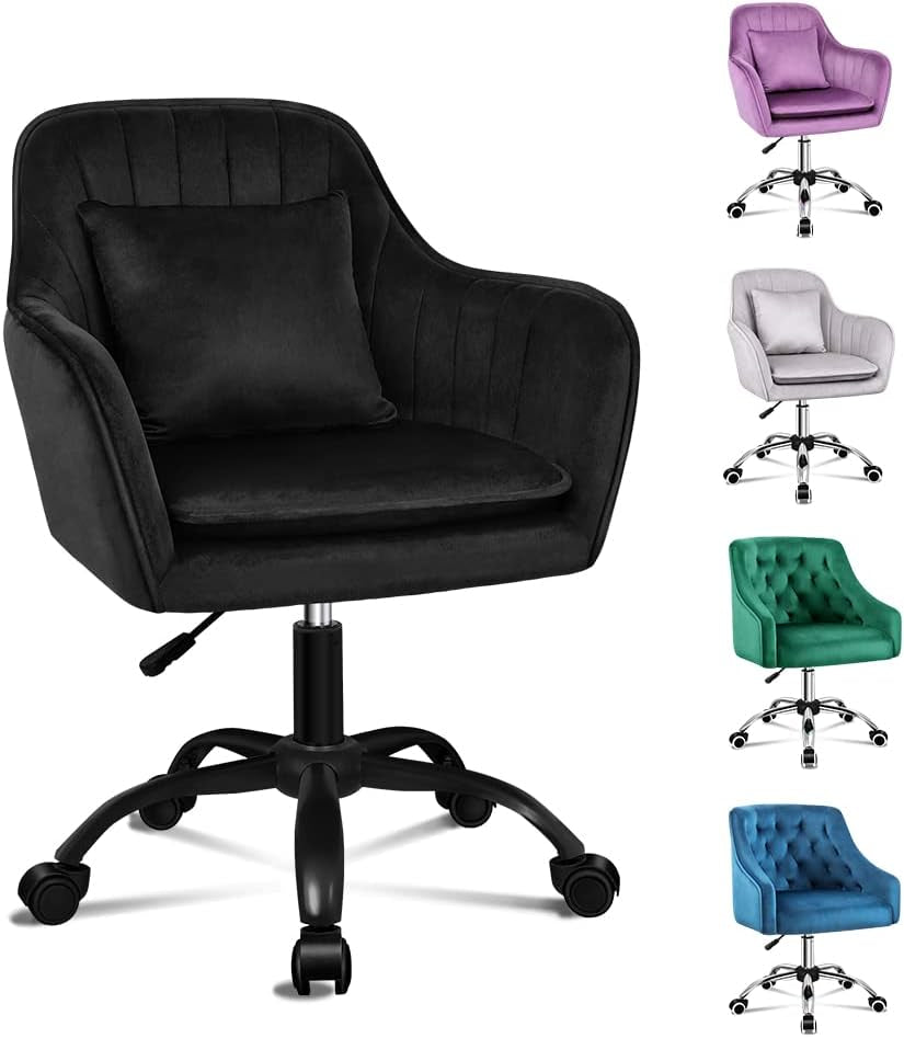 ALFORDSON Velvet Office Chair Swivel Fabric Armchair Computer Desk Chair Modern Home Office Chair Height Adjustable Mid-Back Task Chair for Kids Adult Study Work, Living Room, Bedroom (Orla Purple)
