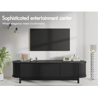 ALFORDSON TV Cabinet Stand Black, Handle-Free Modern Furniture Entertainment Unit Stand with 2 Ample Storage Side Cabinets and 2 Middle Shelves for Living Room,160 X 40 X 40Cm in Black