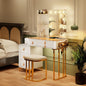 Vanity Table with Mirror and Lights with Drawers & 2 Shelves with 10 Light Bulbs/Charging Station, White