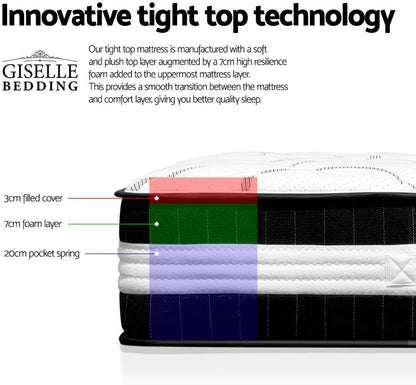 Giselle Bedding King Mattress Bed Foam Mattresses 30Cm Thickness, with 5-Zone Pocket Spring System and Breathable Euro Top, 5Yrs Warranty, Medium Firm, White with Vacuum Packed