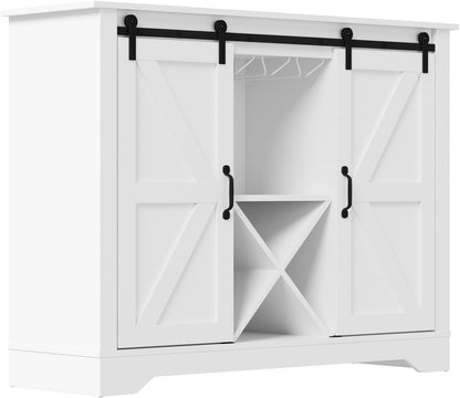 Sideboard Buffet Cabinet with Two Silding Doors Cup Holder and Wine Rack Storage Cabinet Cupboard Organizer for Home Kitchen Entryway White