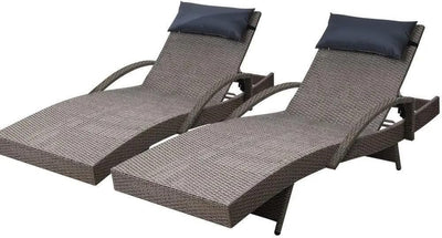 Chaise Lounge Chairs Set of 2 Lounges Chairs with 4 Adjustable Position Thickened Cushion,Pe Rattan Outdoor Reclining for Patio Beach Poolside Grey