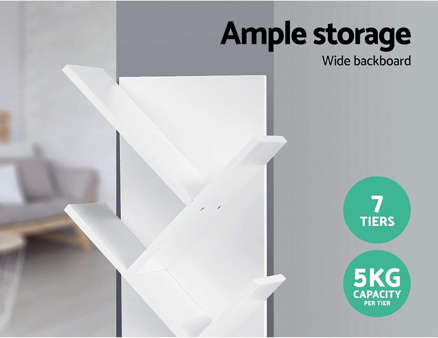 Artiss Bookshelf, 7 Tier Shelf Corner Wall Shelves Display Cabinet Bookcase Storage Rack Home Living Room Bedroom Office Furniture, 15Mm Thick Particle Board White