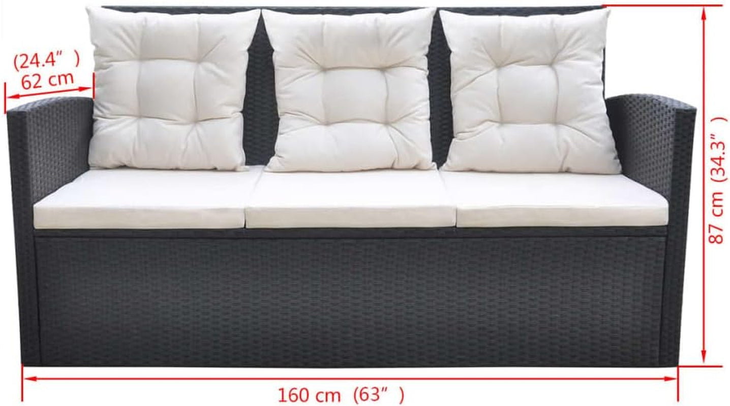 6-Piece Outdoor Dining Set with Cushions - Stylish and Durable Poly Rattan Construction - Black Outdoor Furniture with Easy-Care Cushions