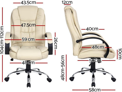 Artiss Gaming Chair Ergonomic Office Chairs Height Adjustable Leather Computer Desk Seat with 120° Recline, High Back and 360°-Swivel Seating Beige for Executive Home