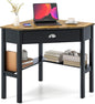 Giantex Wood Corner Computer Desk, Compact Writing Table W/Drawer & Shelves, Space Saving Workstation with Foot Pads, Laptop PC Corner Table Furniture for Home Office, Black