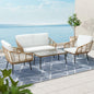 Outdoor Sofa 4 Piece Wicker Lounge Setting Table and Chairs, Patio Furniture Rattan Modular Set Garden Pool Deck Backyard, Weather-Resistant Cushions Glass Tabletop Brown