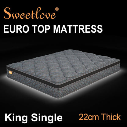 Sweetlove King Single Mattress | Innerspring Hybrid Mattress | High Density Foam Comfort Euro Top with 3D Air Mesh Pain Relief Mattress