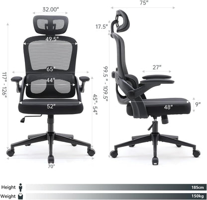 SIHOO M102C-M101 Ergonomic Office Chair, Computer High Back Chair with Dual Back Design - Individual Lumbar Pillow, 3D Armrests, Adjustable Headrest and Comfortable Thick Cushion (Black)