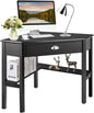 Giantex Wood Corner Computer Desk, Compact Writing Table W/Drawer & Shelves, Space Saving Workstation with Foot Pads, Laptop PC Corner Table Furniture for Home Office, Black