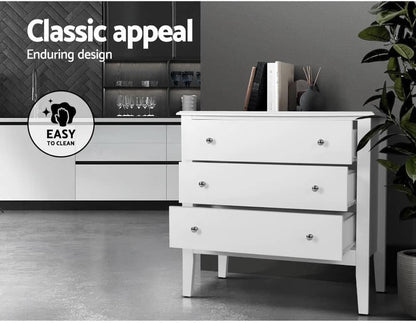 Chest of Drawers 3 Drawer White Tallboy 
