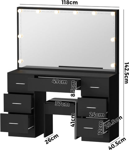 Makeup Vanity with Makeup Mirror and Stool LED Dressing Table Makeup Desk Black