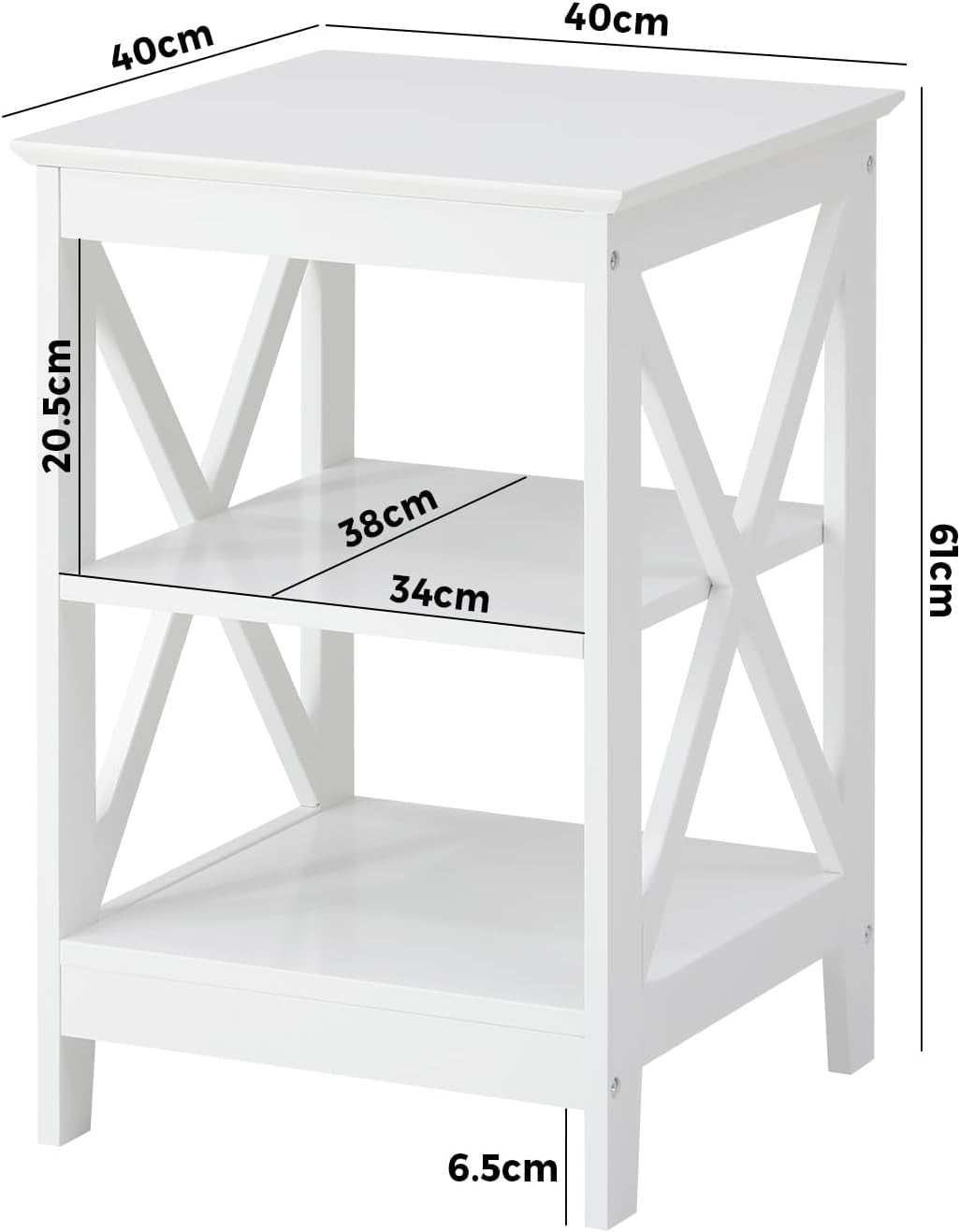 Oikiture End Table with 3-Tier Shelf Sofa Side Table Coffee beside Table White