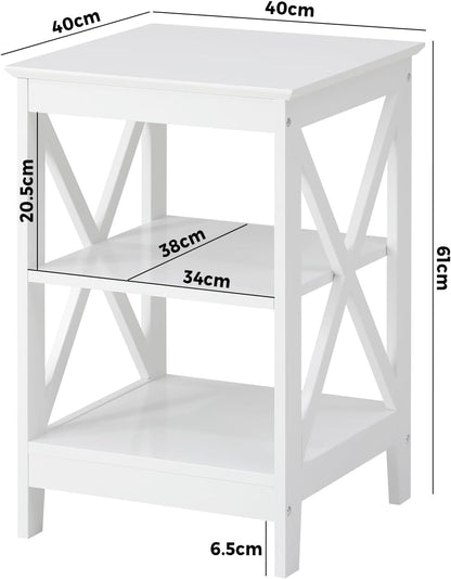 Oikiture End Table with 3-Tier Shelf Sofa Side Table Coffee beside Table White