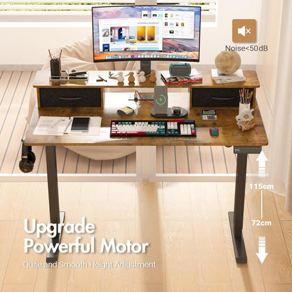 ADVWIN Electric Standing Desk with 2 Drawers, Adjustable Height Sit Stand up Desk with Storage Shelf, 120Cm Splice Board Walnut