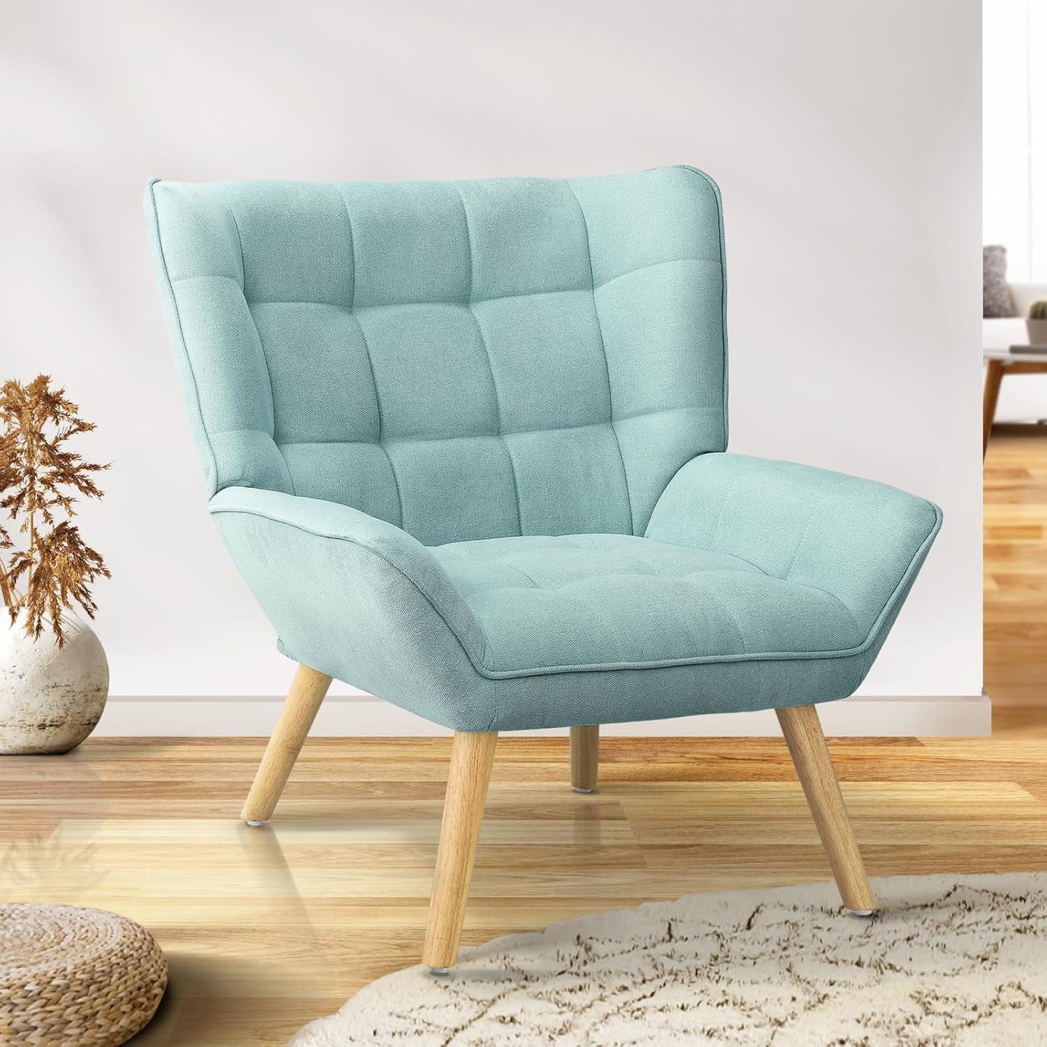Oikiture Armchair Accent Lounge Chairs Stoolseating Soft Home Office Furniture Stools for Dining Living Room or Bedroom Fabric Upholstered, Blue