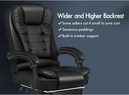 ALFORDSON Ergonomic Office Computer Chair with Footrest, High Back Executive Desk Chair Recliner for Home Office, PU Leather Video Gaming Chair, Earl Black