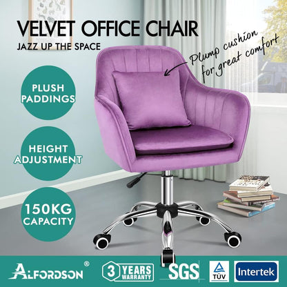 ALFORDSON Velvet Office Chair Swivel Fabric Armchair Computer Desk Chair Modern Home Office Chair Height Adjustable Mid-Back Task Chair for Kids Adult Study Work, Living Room, Bedroom (Orla Purple)