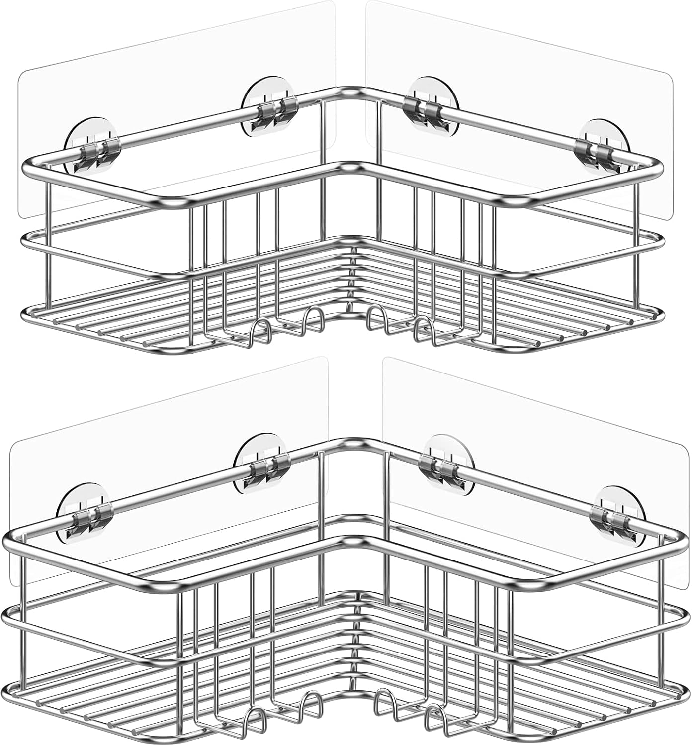 2 Pack Silver Corner Shower Hanging Bathroom Rack, Stainless Steel 304 Rust Resistant
