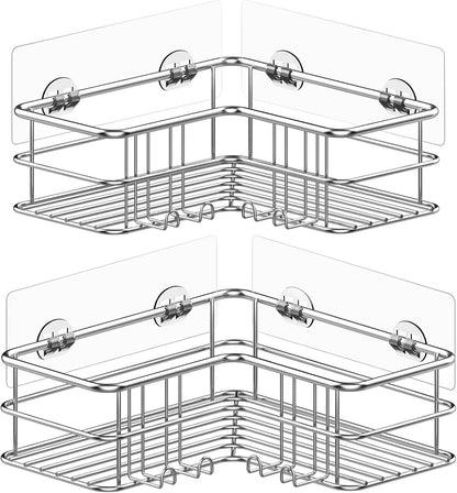 2 Pack Silver Corner Shower Hanging Bathroom Rack, Stainless Steel 304 Rust Resistant