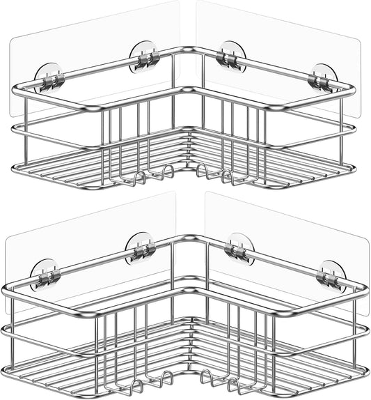 2 Pack Silver Corner Shower Hanging Bathroom Rack, Stainless Steel 304 Rust Resistant